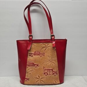 Vintage Capaccioli Italian Red Tan Leather Truck Surfboard Shoulder Bag Vacation